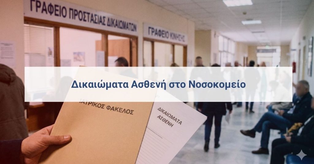 Φάκελος “Ιατρικός Φάκελος” σε διάδρομο δημόσιου νοσοκομείου, σχετικό με οδηγό δικαιωμάτων ασθενή στο ΕΣΥ.