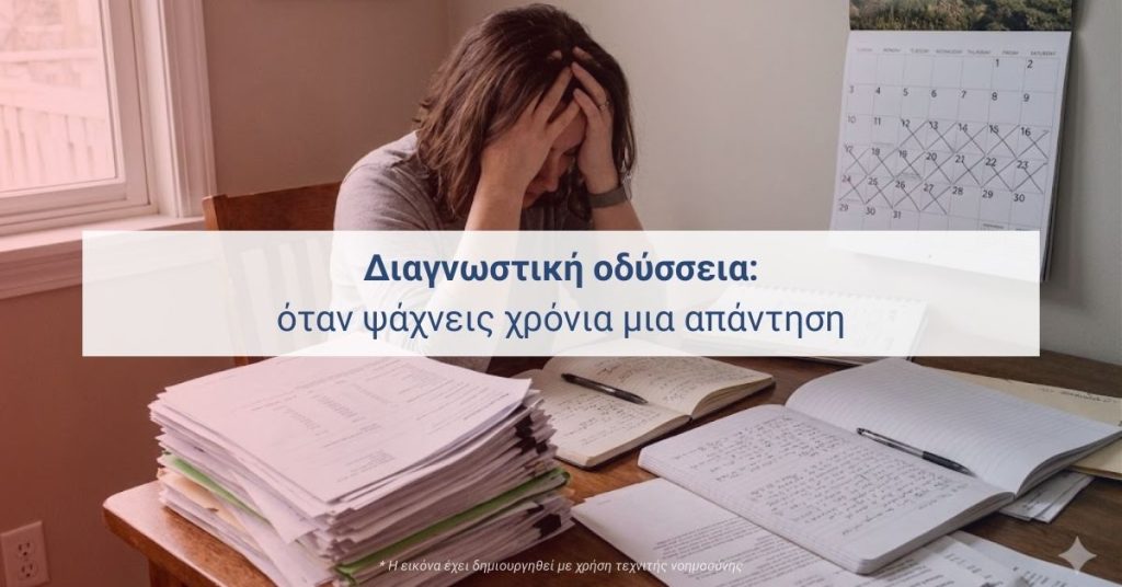 Ασθενής με φακέλους εξετάσεων σε χρόνια αναζήτηση διάγνωσης.